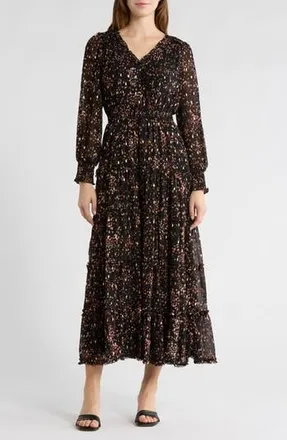 Halogen Flutter Sleeve Midi Dress in Rich Black at Nordstrom Rack, Size X-Large