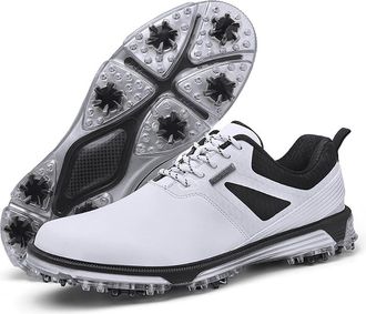 Generic Professional Men & Women Golf Trainers Waterproof Soft Spike Shoes Premium Synthetic Leather Low-Cut Round Toe Suitable for Natural Grass Artificial T