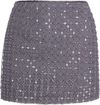 Rotate Castor Gray Beaded Mini Skirt