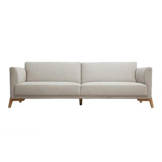 Miliboo Divano scandinavo 4 posti in tessuto effetto velluto testurizzato beige e legno chiaro SINDRO