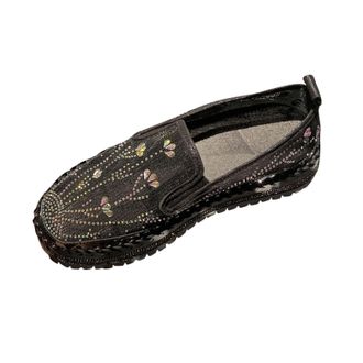 Generic Womens Loafers Breathable Mesh Walking Shoes Round Toe Fashionable Rhinestone Thick Sole Lightweight Casual Slip On Flat Shoes Summer Outdoor Black