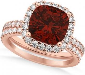Allurez Garnet & Diamonds Cushion-Cut Halo Bridal Set 14K Rose Gold (3.38ct)