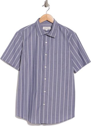 Nordstrom Cotton Poplin Short Sleeve Button-Up Shirt in Navy Band Stripe at Nordstrom Rack, Size Xx-Large