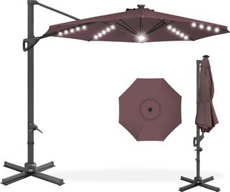 Best Choice Products 10ft 360-Degree Solar LED Lit Cantilever Patio Umbrella, Outdoor Hanging Shade