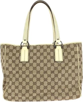 Gucci Pre-owned GG Canvas Leather Tote Bag - Dames - Vintage Shopper - Beige - ONE Size - Leer - Vintage