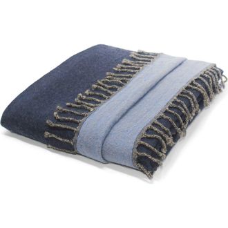 Melange Home Reversible Merino Wool Throw Blanket in Navy/Cyan Blue at Nordstrom Rack