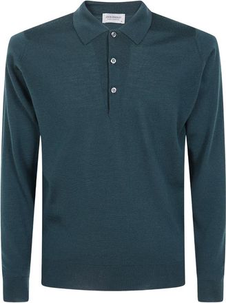 John Smedley Belper Long-Sleeve Shirt - Heren - Polos - Groen - XL - Wol - Tops
