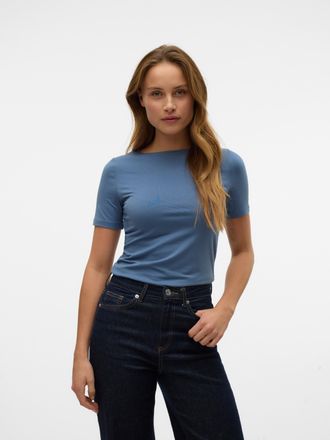 Vero Moda Kurzarmshirt VERO MODA VMPANDA MODAL S/S TOP NOOS, Damen, Gr. XS (34), blau (china blau), Jersey, Obermaterial: 48% Baumwolle, 48% Modal, 4% Elasthan,