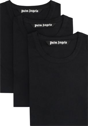 Palm Angels Mens Set Of Three Crew Neck T-Shirts Black Cotton And Polos