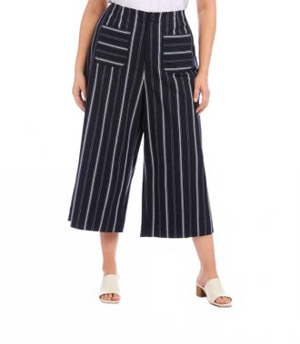 Karen Kane Stripe Cropped Wide-Leg Pants - Plus In Navy And Light Blue