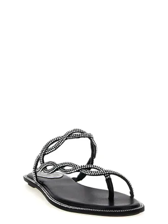Rene Caovilla Womens Black Satin Slides Shoe
