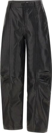 Rotate Wijde Leren Cargobroek - Dames - Leren Broeken - Zwart - XS - Leer - Broeken