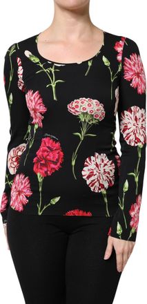 Dolce & Gabbana Black Floral Long Sleeve Women Blouse Top Silk Elastane