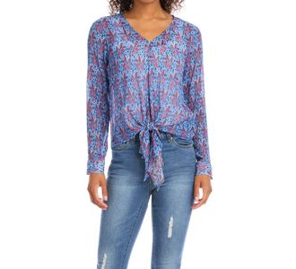 Karen Kane Ramona Tie-Front Top In Red And Blue