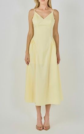 endless rose V-Neck Side Puff Midi Dress in Butter Yellow at Nordstrom, Size X-Small