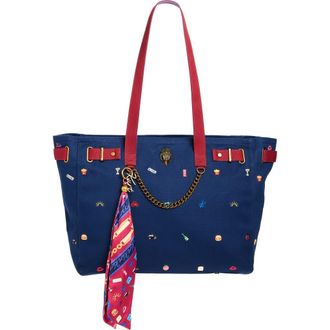 Kurt Geiger Sloane Embroidered Canvas Shopper Bag in Dark Blue at Nordstrom
