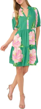 CeCe by Cynthia Steffe Floral Print Tiered Dress in Medium Green at Nordstrom, Size Xx-Large