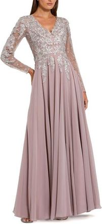 Mac Duggal Womens Floral Embroidered Illusion V-neck A-line Gown in Vintage Lilac at Nordstrom, Size 16