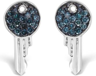 House of Brilliance Sterling Silver 1/6 Cttw Blue Diamond Key Motif Stud Earrings