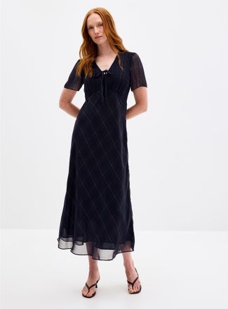 Contemporaine Womens Checked chiffon dress with bow neckline