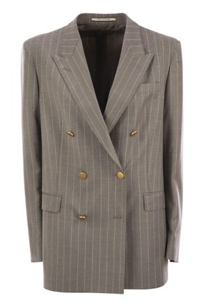 Tagliatore Womens Stretch Wool Double-breasted Pinstripe Blazer - Grey - Size EU 46 (Womens)