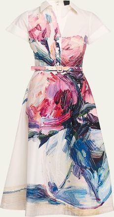 Teri Jon Cotton Floral Short-Sleeve Shirtwaist Dress