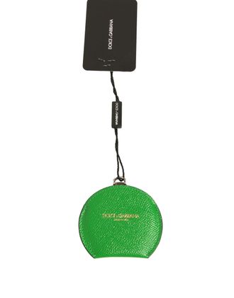 Dolce & Gabbana Womens Green Calfskin Leather Round Logo Hand Mirror Holder Calf Accessory