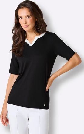 Cr&eacute;ation L Kurzarmshirt CREATION L PREMIUM Modal-Shirt, Damen, Gr. 36, schwarz, ecru, 95% Modal, 5% Elasthan, unifarben, Rundhals, Shirts Kurzarmshirt