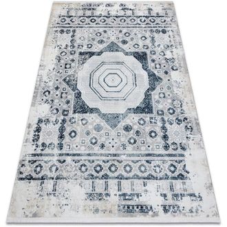 RugsX Rugsx - Modern carpet duke 51542 cream / blue - Rosette vintage structured, very soft, fringes blue 160x220 cm