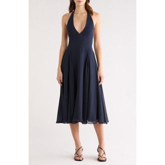 House of CB Solada Georgette Halter Sundress in Navy at Nordstrom, Size X-Small