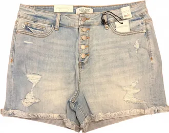 Judy Blue Womens Destroyed Cuffed Shorts In Light Wash