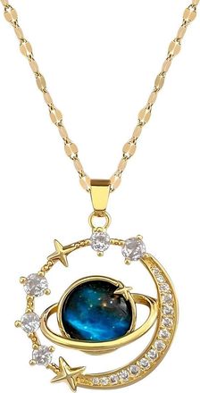 Generic Sapphire Plated Star Moon Pendant Necklace Elegant Celestial Jewelry for Women Girls Trendy Sky Design (Sky Blue, 40cm)