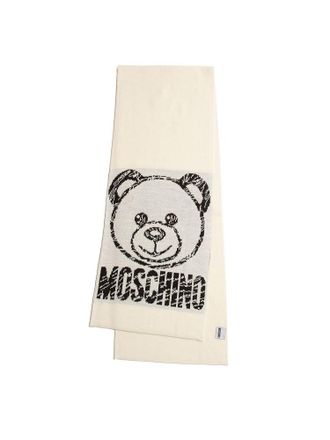 Moschino Logo-Graphic Wool Blend Scarf - White