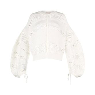 Liu Jo Round-neck Knitwear, female, White, Size: XS Crochet Pullover