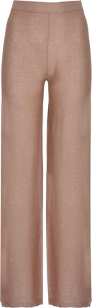 KANGRA Beige Viscose Sequined Straight-Leg Pants