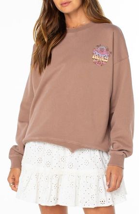 Roxy Lineup Oversize Cotton Blend Graphic Sweatshirt in Brownie at Nordstrom, Size X-Large