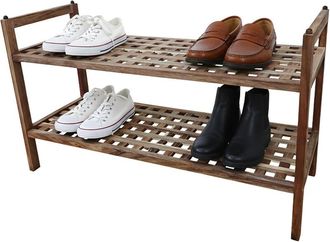 Relaxdays Relaxdays shoe rack, acacia wood, 6 pairs of shoes, 2 shelves, HxWxD: 41 x 69 x 26 cm, stackable, natural