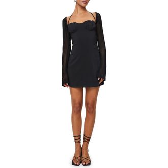 Princess Polly Dyer Underwire Long Sleeve Minidress in Black at Nordstrom, Size 2