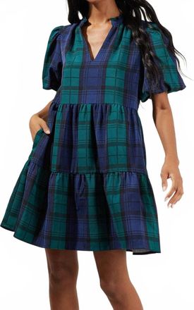 Sugarlips Womens Hudson Plaid Jacey Babydoll Eyelet Mini Dress In Navy Green Multi