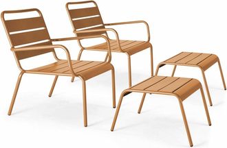 Oviala Lote de 2 sillones reclinables con reposapi&eacute;s de metal caramelo