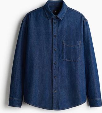 H&M Loose Fit Denim Shirt in Dark Denim Blue at Nordstrom, Size Xxx-Large
