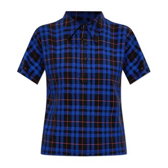 Maison Margiela Polo Shirts, female, Blue, Size: S Checkered T-shirt