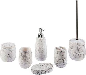 Beliani Conjunto De Accesorios De Ba&ntilde;o De Dolomita Blanco Dispensador Jabonera Escobilla Portacepillos Vaso Recipiente Glamuroso Callela