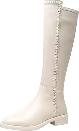 Generic Womens Cow Leather Riding Long Boots Thick Heel Warm Preppy Style Knee-High Boots