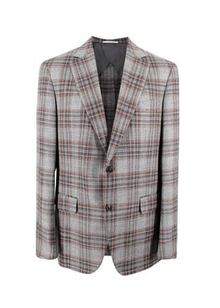 Pal Zileri Vicenza Grey Check Wool, Linen & Silk Blazer Size L