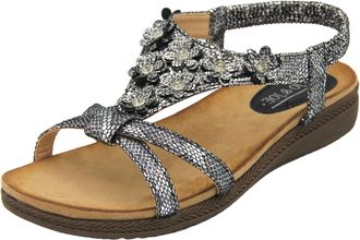 Jo & Joe Womens Low Wedge Sandals Diamante Floral Holiday Ladies Adjustable Sandals Black 3