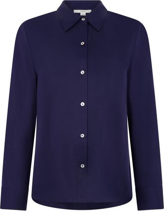 Vince Zijden overhemd met knoopmanchetten - Dames - Overhemden - Blauw - L - Spandex - Overhemden