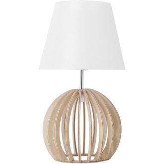 Beliani Beliani - Modern Scandinavian Table Lamp Wooden Open Base Natural White Shade Samo