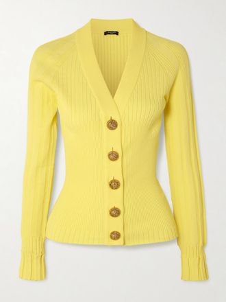 Balmain Cardigan In Maglia A Coste - Giallo