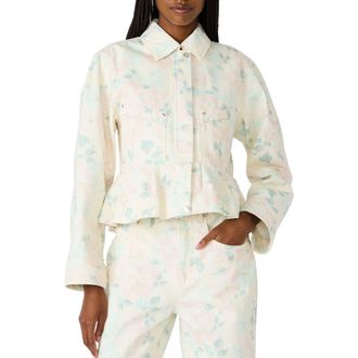 Steve Madden Sloan Peplum Denim Jacket in Peach Beige at Nordstrom, Size X-Small